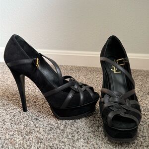 YSL Yves Saint Laurent Black Suede Platform Heels EU 39.5